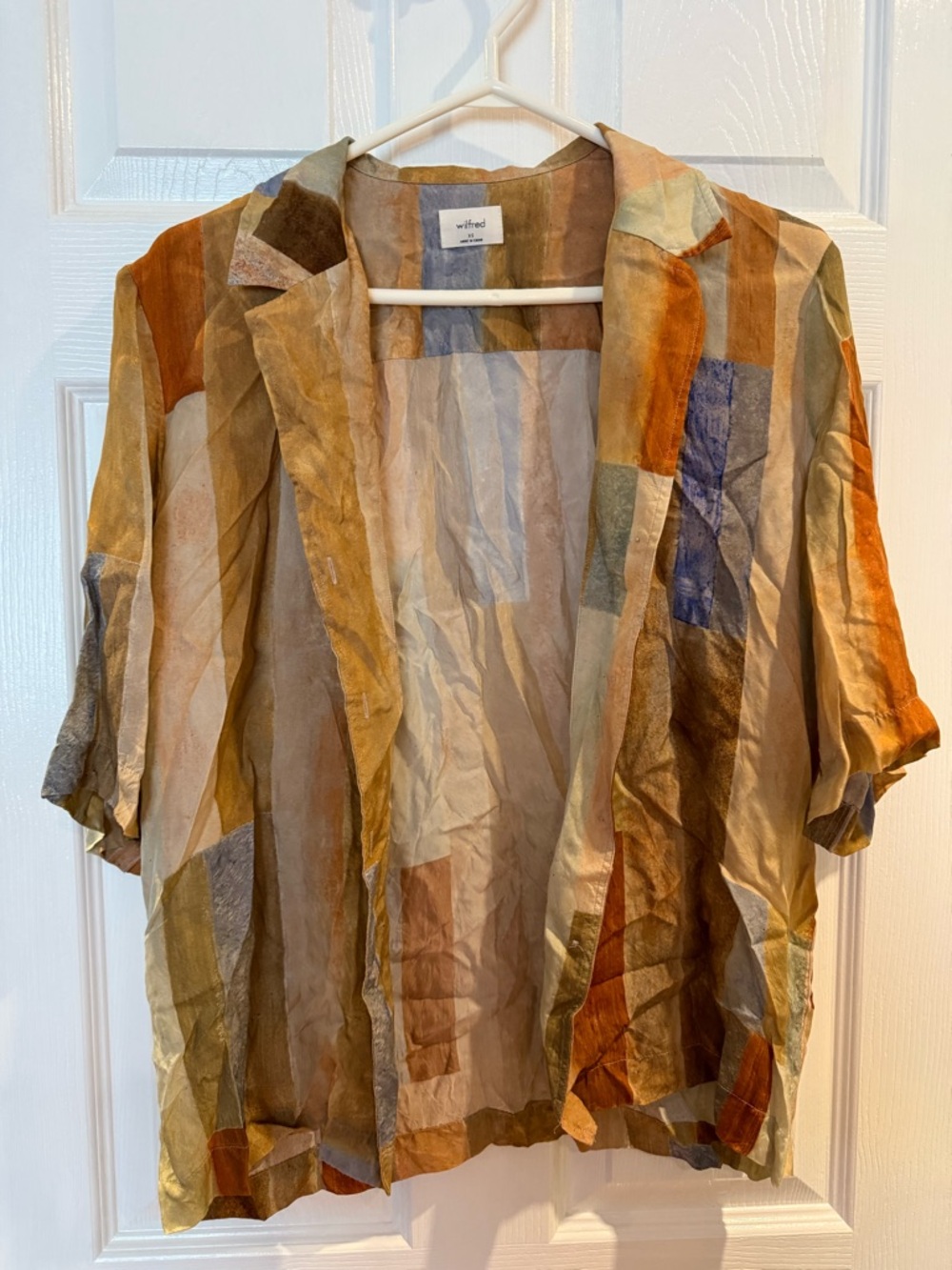 Aritzia Multi-Color Patchwork Short-Sleeve Button-Down Shirt